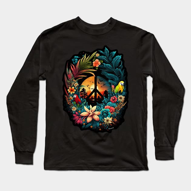 Floral Peace Designe #3 Long Sleeve T-Shirt by Farbrausch Art